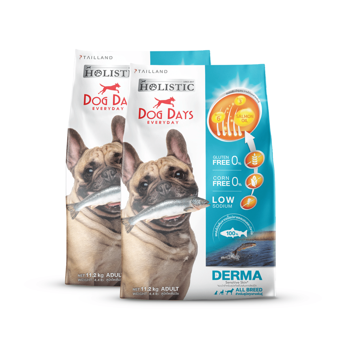 อาหารเม็ดสำหรับสุนัข DOG DAYS สูตร DERMA เกรดโฮลิสติก รสปลา 11.2 กก. (ชุด 2 ถุง)_0